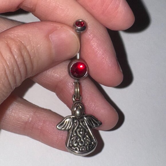 2 gem Ruby Red Cherub And Angel Dangle Belly Ring - Picture 16 of 16